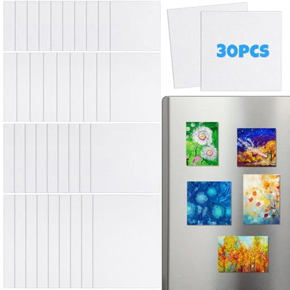 Engrowtic 30 Pcs 60 Pcs Mini Magnetic Canvas Panel Boards 3" x 3" 2.5" x 2.5" 2.2" x 3" 3" x 4" Magnetic Painting Canvas Panel Assorted Size for Painting Fridge Locker Art Crafts DIY
