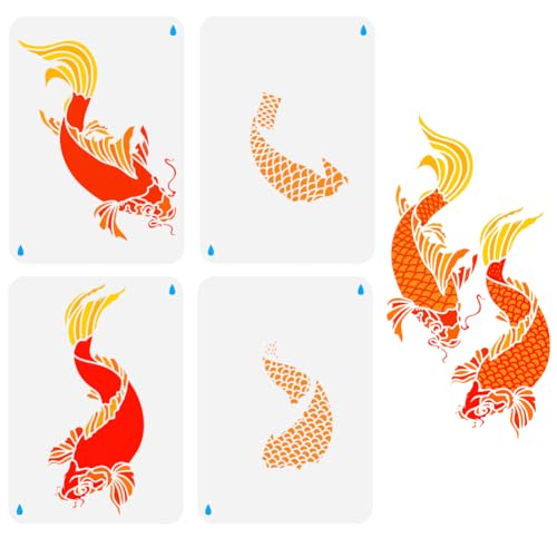 FINGERINSPIRE 4PCS Layered Koi Fish Stencils for Painting 8.3x11.7inch Large Koi Fish Painting Stencils Reusable Drawing Templates Animal Theme Stencil for Wood Fabric - color: Layered Koi Fish