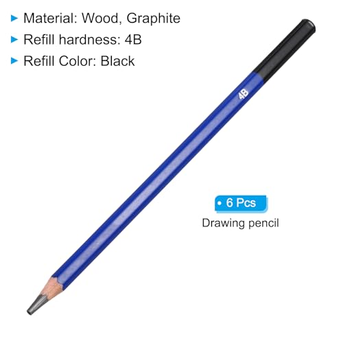 PATIKIL 4B Drawing Pencils, 6PCS Sketch Pencils for Drawing, Art, Painting, Classroom, Office, Home; Black, 4B Hardness, Broad Point, Ergonomic Grip, Wood, Graphite Material - size: 1 Count (Pack of 1), style: 4B