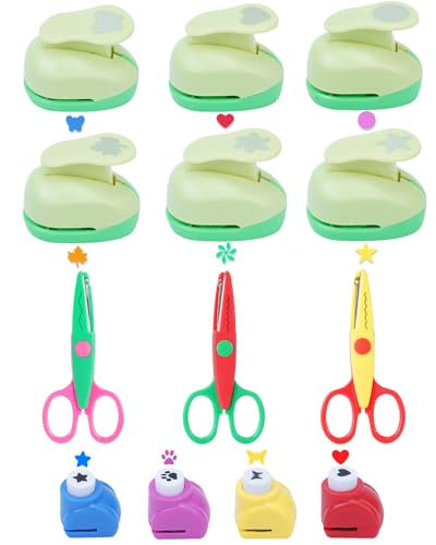 UCEC Paper Punches for Crafting, 3 Pcs Craft Scissors Decorative Edge - style: 6 Different Punch & 4 Mini Punch & 3 Craft Scissor