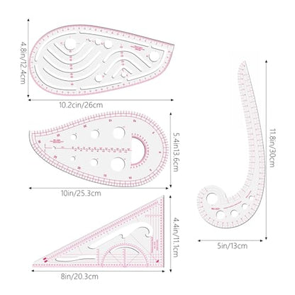 Sewing Ruler Set,Clear Metric French Curve Rulers,Professional Sewing Quilting Tools Supplies for Dressmaking,Tailoring,Designers,High Quality Flexible PVC Measuring Rulers,9PCS