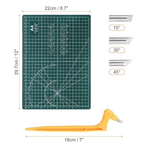 HARFINGTON Craft Cutting Tools 15/30/45 Degree Blades 360 Degree Rotating Blade Stainless Steel Cutter Pen Knife with Mat for DIY Crafts Stencils Scrapbooks, Yellow - color: Yellow