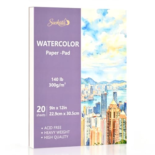 Suokata Watercolor Book, 9"x 12", 300 GSM Cold Press Texture Surface Paper | 140lb Water Color Paper for Watercolors, Gouache & Acrylic Paint, Heavyweight White Thick Paper for Beginners, Artist, Adults - color: Ultra Lilac