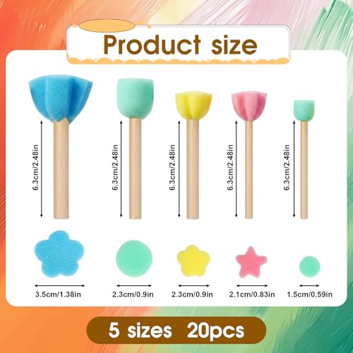 20 PCS Sponge Paint Brushes, Sponges for Painting Round Flower Star Sponge Paint Brush, Art Class Acrylic Painting Tools for Arts and Crafts, 5 Style Art Sponges