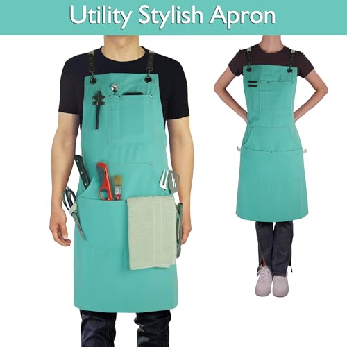 Kitchen Apron, Work Apron, Canvas Apron, Ice Blue - color: Ice Blue