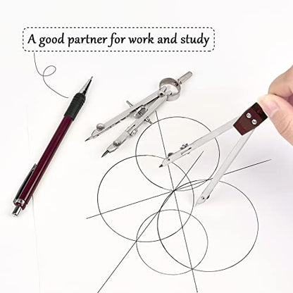 Unjoo 9Pcs Precision Geometry Set Metal Compass,Geometry Tool Set (Brown) | Shatterproof Storage Box, Circle Drafting Tool and Architecture, Drafting Kits for Engineers Students - color: 9pcs-red