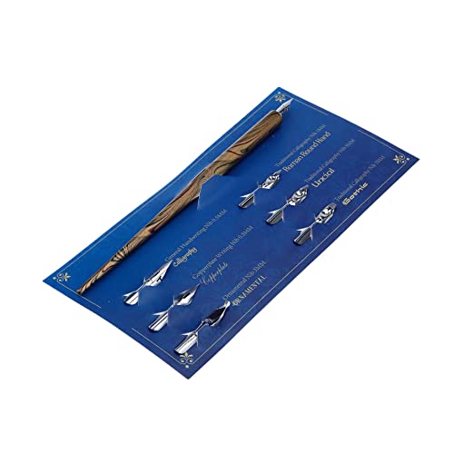 Wooden Dip Pen Set for Calligraphy Writing Painting, Dark Gold | Drawing Dip Pen, with 7 Nibs