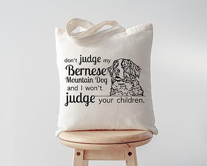 Pet Studio Art Don't Judge My Dog Tote Bag - color: Bernese Mountain Dog