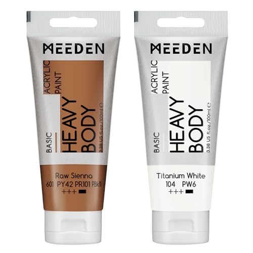 MEEDEN Acrylic Paint Raw Sienna: 100ml/3.38oz x 2 with Titanium White - color: Raw Sienna, size: 2 Tubes