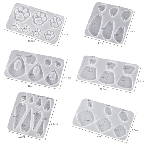 Attuslla 12 PCS Resin Earring Molds Silicone Jewelry Earring Molds Epoxy Resin Molds DIY Craft with Ear Hooks, Jump Rings for DIY Women Earrings, Pendants, Rings, Jewelry Craft Supplies - color: Style F