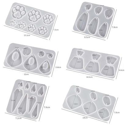 Attuslla 12 PCS Resin Earring Molds Silicone Jewelry Earring Molds Epoxy Resin Molds DIY Craft with Ear Hooks, Jump Rings for DIY Women Earrings, Pendants, Rings, Jewelry Craft Supplies - color: Style F