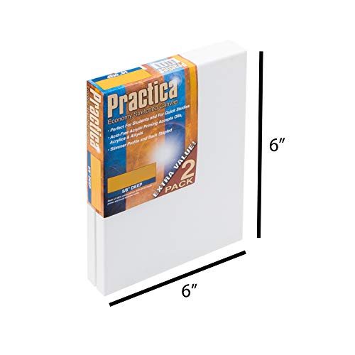 Practica Economy Stretched Cotton Canvas - Acid-Free Acrylic Primed Canvas for Acrylics, Pastels, Graphite, & More! - [2-Pack - 6x6] - size: 6x6"