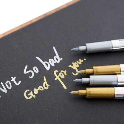 MyLifeUNIT Metallic Marker Pens, 6-Pack Metallic Gold Silver Permanent Markers, Fine Point (3 Gold 3 Silver)