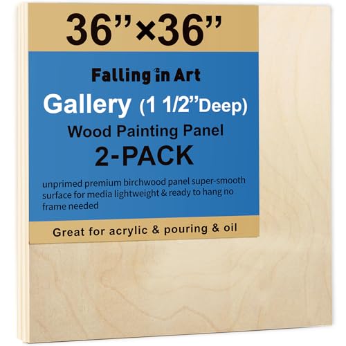 2 Pack 36x36'' Unfinished Gallery Birch Wood Canvas Panels | 1 1/2" Deep Art Cradle Boards for Painting, Pouring, Burning,Epoxy Resin, Laser Engraving Cutting - size: 36*36 2 Pack