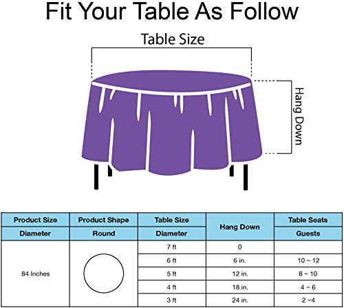 PARTY ULYJA Purple Plastic Tablecloths 2 Pack Disposable Table Covers 84 Inch Circle Bridal Shower PEVA Violet Table Cloths for BBQ Picnic Birthday Wedding Banquet Parties 6 ft Round Table Use - color: C02 Purple