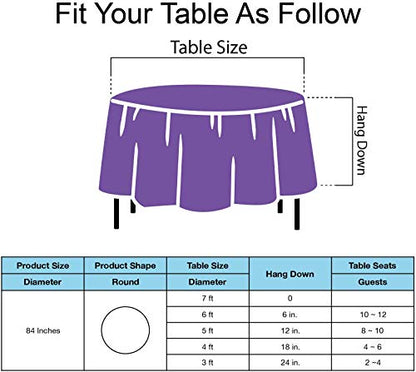 PARTY ULYJA Purple Plastic Tablecloths 2 Pack Disposable Table Covers 84 Inch Circle Bridal Shower PEVA Violet Table Cloths for BBQ Picnic Birthday Wedding Banquet Parties 6 ft Round Table Use - color: C02 Purple