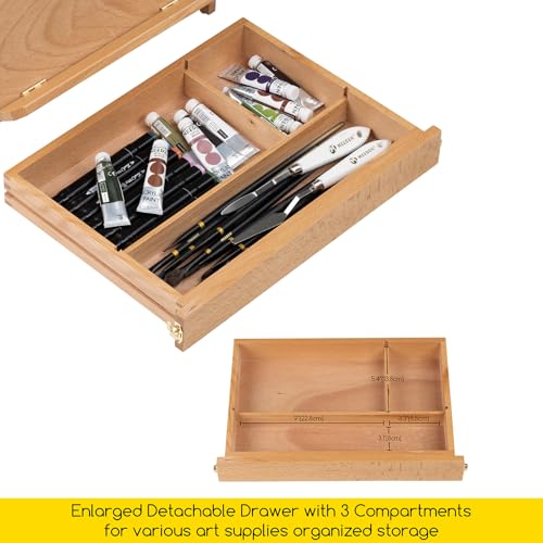 MEEDEN Table Sketch Box Easel -Portable Solid Beech Tabletop Wood Easel Drawing & Sketching Board with Storage Drawer & Palette for Beginner Artist, Art Students & Kids, Canvas up to 11" × 14" - color: Natural
