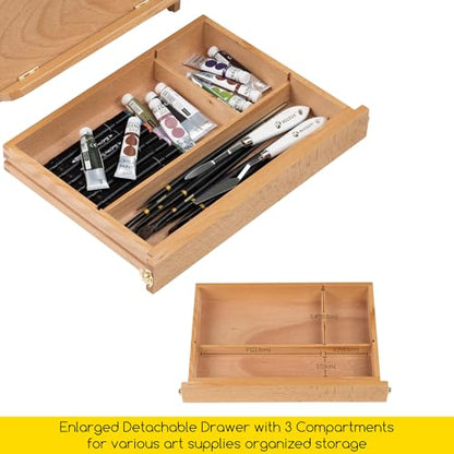 MEEDEN Table Sketch Box Easel -Portable Solid Beech Tabletop Wood Easel Drawing & Sketching Board with Storage Drawer & Palette for Beginner Artist, Art Students & Kids, Canvas up to 11" × 14" - color: Natural