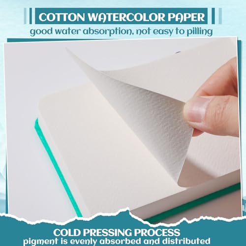 40 Sheets Watercolor Journal, 4x6 in, 140 Lb Cold Press Paper, Blue | Cotton Paper, 300 Gsm, Wirebound with Tear-Out Pages, Elastic Closure, for Watercolor, Sketching & Mixed Media - color: Turquoise
