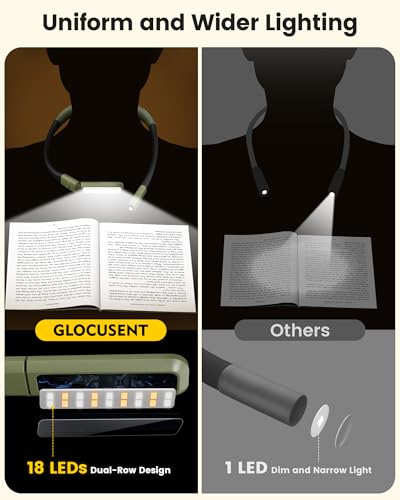 Glocusent Bendable Neck Light, 100 Hours Reading Light for Book Lover Gifts - color: Green