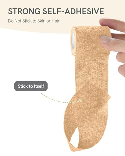 FriCARE Self Adhesive Bandage Wrap, Medical Tape in First Aid Kit, Tan | Elastic Cohesive Bandages for Sports/Vet/Wrist Ankle Wounds, 2 Inches X 5 Yards, Latex-free 6 Rolls - color: Tan