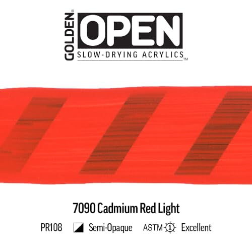 GOLDEN OPEN Slow-Drying Acrylics, Cadmium Red Light, 2 fl. oz. Tube - color: Cadmium Red Light, size: 2 Fl Oz (Pack of 1)