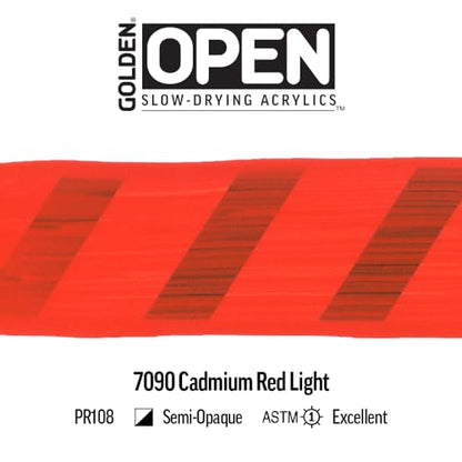 GOLDEN OPEN Slow-Drying Acrylics, Cadmium Red Light, 2 fl. oz. Tube - color: Cadmium Red Light, size: 2 Fl Oz (Pack of 1)