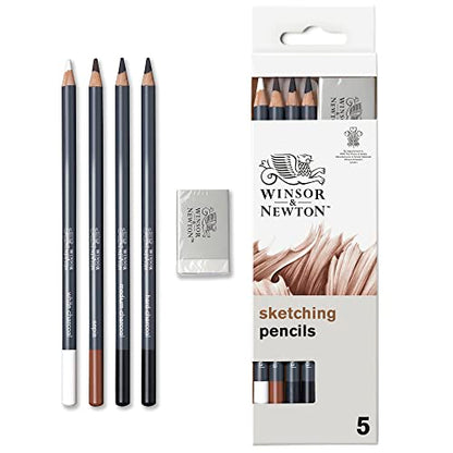 Winsor & Newton Studio Collection, Sketching Pencils, Set of 5 | Soft, Thick Core pencils, Varied Hardness, Soft Smooth Texture, Easy Blending, Stylish Metal Tin Included, High Quality Lead - style: 5 Sketching Pencils