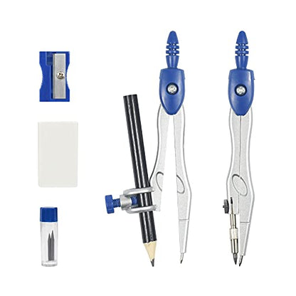 Vobou 10 pcs Math Geometry Set Student Supplies,Compass Kit Set, Navy Blue | Shatterproof Storage Box,Rulers,Protractor,Compass,Eraser,Pencil Sharpener,Lead Refills,Pencil,for School and Drawing - color: Navy Blue