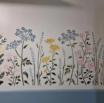 Large Flower Stencils for Walls Floral Stencils for Wood Fence | Reusable Wildflower Stencil for Painting on Canvas Fabrics Furniture - style: Wildflower 02