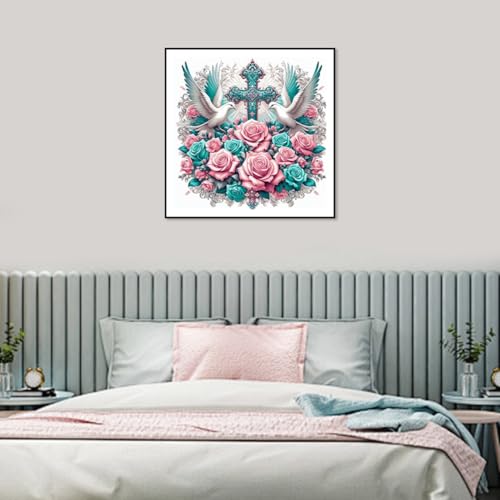 Aicomeon Cross Diamond Art Kits for Adults,Pigeon Diamond Painting Kit | 12x12 Inch Easy DIY for Beginners, Full Drill Round Dot Gem Art Mosaic Stress Relief Craft, Home Wall Decor Gifts - color: Cross