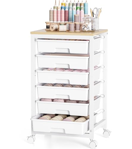 SYKIARIOL Rolling Cart with 6 Drawers,White - color: White, size: 6 Drawers