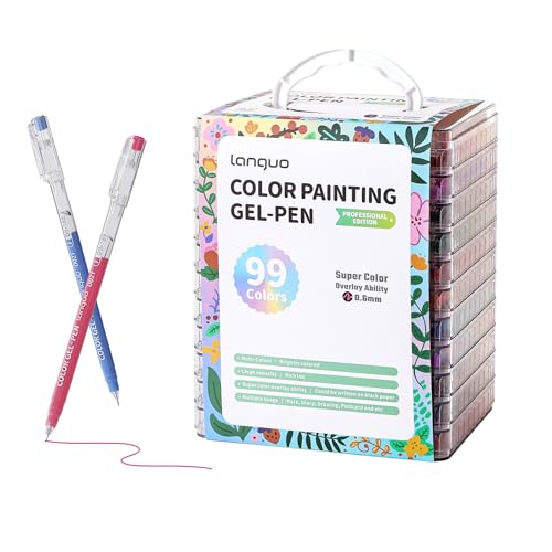 languo Acrylic Gel Pens for Coloring, 99 Colors, 0.6mm Fine Tip | Colored Pens with Durable Storage Case, Smooth Ink Flow, Vibrant Colors, Great for Drawing, Journaling, Doodling, DIY Crafts - color: 99 Colors Set