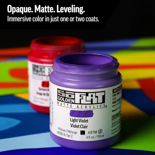 GOLDEN SoFlat Matte Acrylics, Fluorescent Violet, 4 fl. oz. Jar | Artist grade paint with gouache-like matte coverage, acrylic durability, and smooth self-leveling consistency.