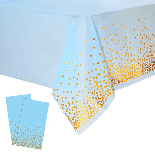 2 Pack Plastic Blue Tablecloth Disposable Pink and Gold Tablecloth for Rectangle Tables 54" x 108" Party Decorations Birthday Thanksgiving Christmas Valentines Wedding Outdoor BBQ Picnic (Blue) - color: Blue, size: 2 Pack