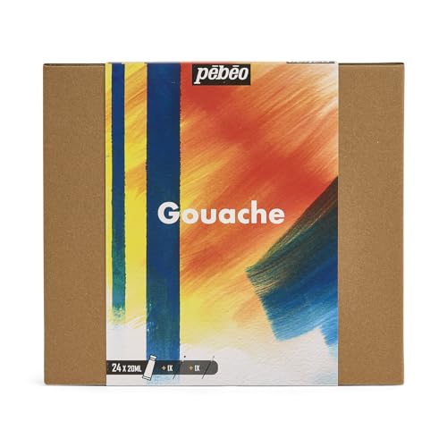 PEBEO Studio XL Gouache - Set of 24 Tubes 20 ml Assorted Colours + Accessories - Gouache Kit for Artist and Beginner - Brushes + Spatula + Canvas Cardboard - Bright and Bright Colours