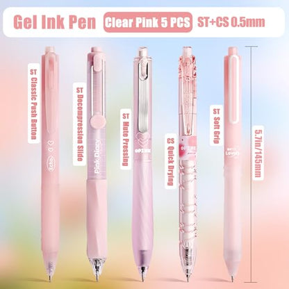 10PCs Pastel Gel Ink Pen Set,Retractable Black Ink Pens 0.5mm Fine Point - color: Pink