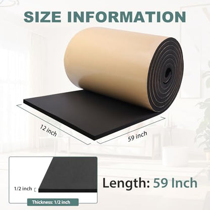 FONUNO Neoprene Foam Padding with Adhesive Closed Cell Foam, Black | Self Adhesive Foam Sheets Neoprene Foam Roll Padding for Gaskets Liner Crafts DIY, 12" Wide x 59" Long x 1/2" Thick - color: Black, size: 12" Wide x 59" Long x 1/2" Thick