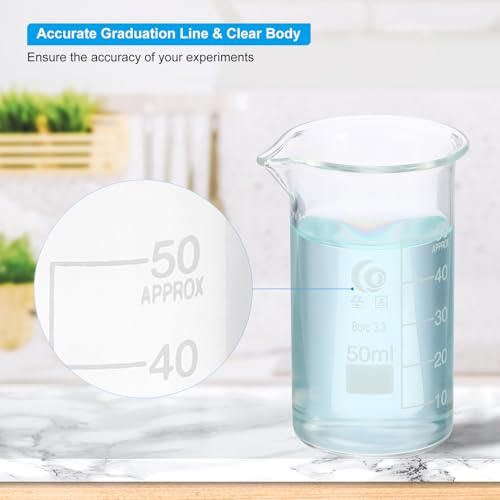 PATIKIL 50/100/250ml Low Form Glass Beaker Borosilicate Glass Beakers Clear | 3.3, Graduated Measuring Cup, with Stirring Rod and Watch Glass, for Experiment Cooking Baking