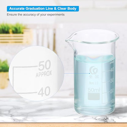 PATIKIL 50/100/250ml Low Form Glass Beaker Borosilicate Glass Beakers Clear | 3.3, Graduated Measuring Cup, with Stirring Rod and Watch Glass, for Experiment Cooking Baking