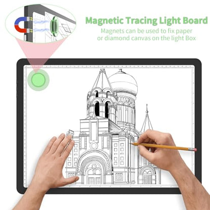 KOBAIBAN Rechargeable A3 Light Board for Diamond Painting, 4000mAh Diamond Art Light Pad with Physical Buttons, 6-Level/Stepless Dimming, Magnetic Light Board for Tracing, Drawing & Weeding Vinyl - size: A3