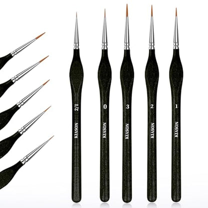 5PC Miniature Detail Paint Brushes Set for Fine Detailing, Black - color: Black, size: 5