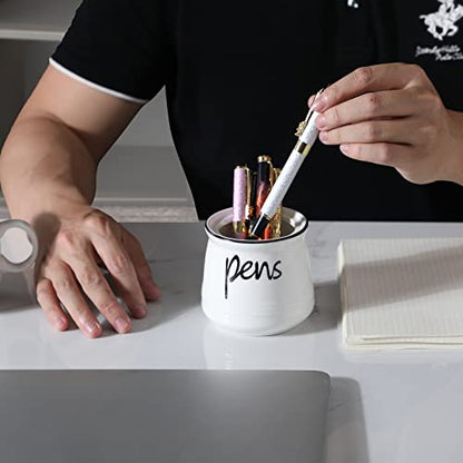 ONTUBE Porcelain Pens Holder Stand ,Ceramic Pencils Holder (White) | Porcelain, ceramic, pen & pencil holder, sturdy, easy-clean, non-slip, compact, elegant, durable, versatile, white, modern - color: White