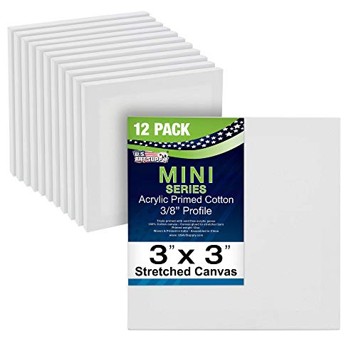 U.S. Art Supply 3x3 Mini Canvases for Painting, 12 Pack Bulk | Small Stretched Artist Canvas Professional Primed - Ideal for Arts & Crafts - size: 3" x 3" - Pack of 12