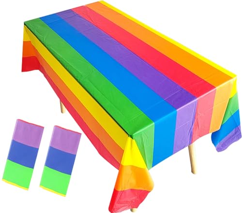 2 Pack Pride Rainbow Tablecloth - Gay Pride Decorations Plastic Disposable Table Covers 54 x 108 Inch - color: Party-8