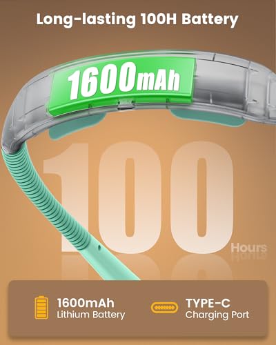 Glocusent Neck Light with Timer, 100 Hours Book Light for Bedtime Reading | Neck Reading Light, 3-Color, 5 Brightness, Bendable, Ergonomic, 1600mAh, Rechargeable, Eye Care, Sleep Aid, Travel Lock, Gift - color: Mint Green