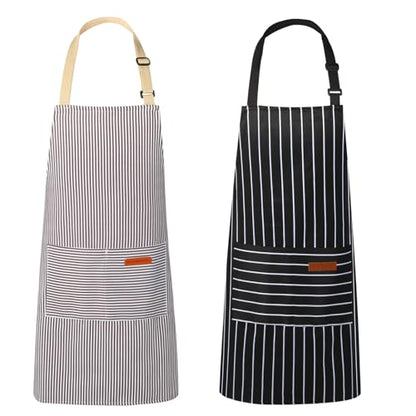VALOME 2 Pack Kitchen Aprons with Pockets, Cooking Chef Apron for Men Women | Adjustable Neck Strap, Unisex Bib Soft Aprons, Cotton-Blend, for Grilling Cooking Gardening Baking - color: Black & Brown