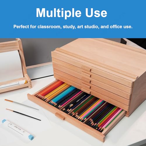Falling in Art 6 Drawer Wooden Pastel Storage Box | Portable Organizer Box for Pastels, Pencils, Markers, Brushes and Art Supplies - size: 6-Drawer