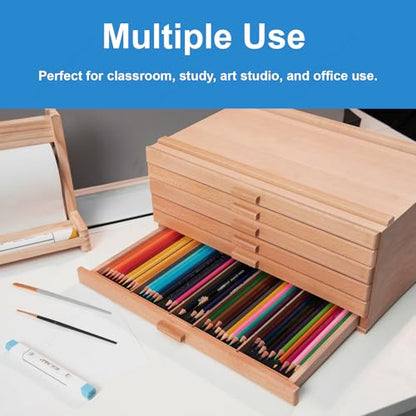 Falling in Art 6 Drawer Wooden Pastel Storage Box | Portable Organizer Box for Pastels, Pencils, Markers, Brushes and Art Supplies - size: 6-Drawer