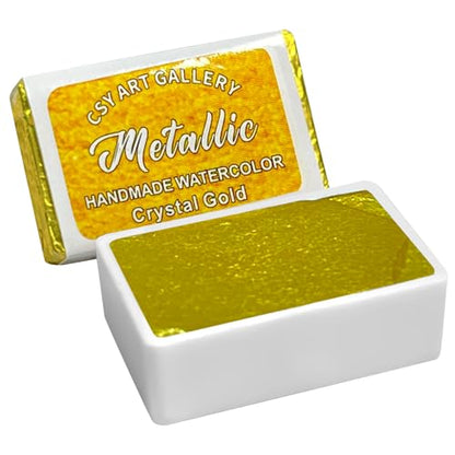Mica Metallic Watercolor Paint Sparkly Full Pan Handmade Palette Gift for Artists in Calligraphy, Hand lettering, Junk Journaling, Painting (Crystal Gold) - color: Crystal Gold (Full Pan)